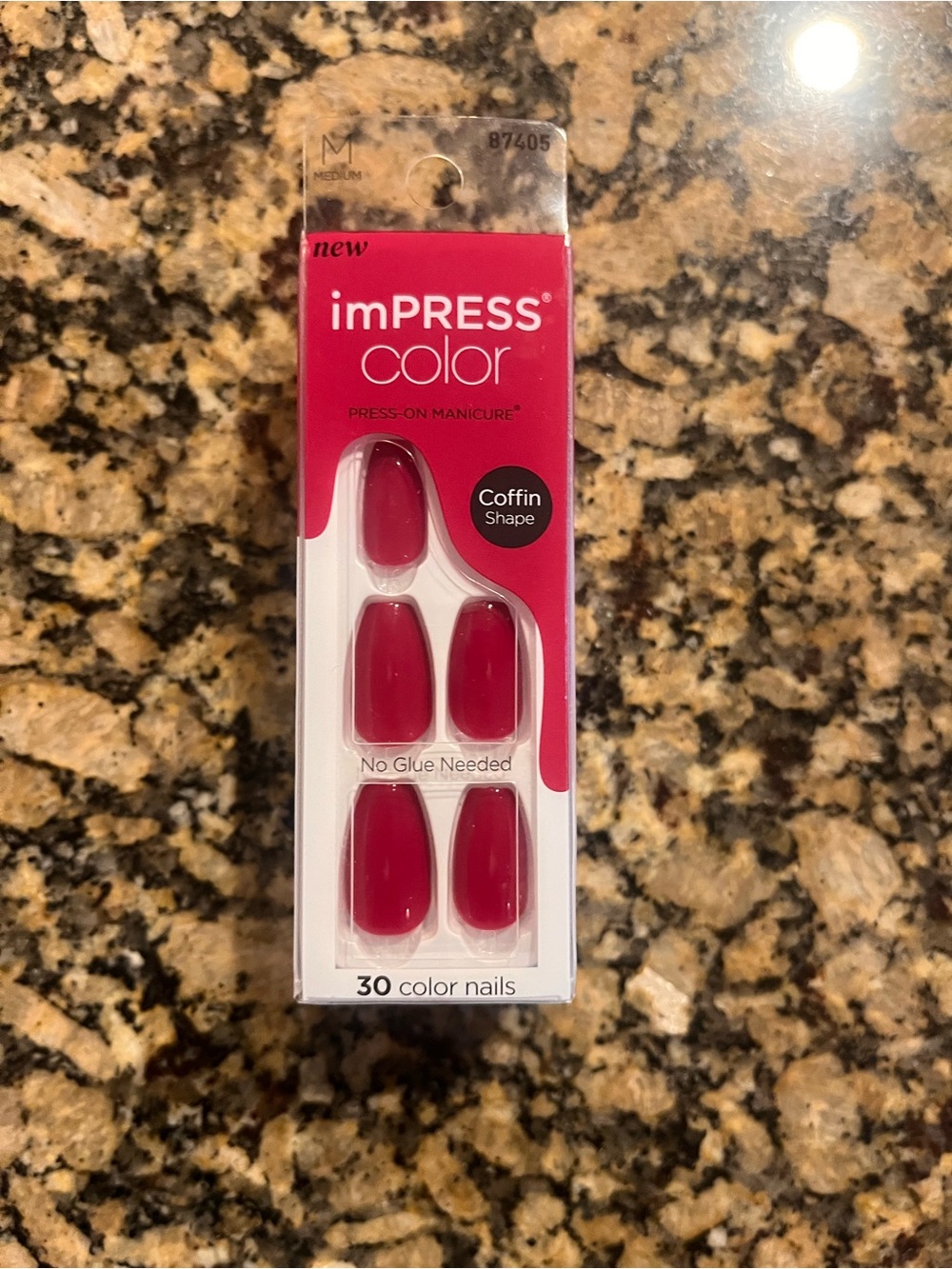 imPRESS Color Press-On Manicure - Deep Red Coffin Nails